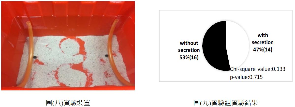 圖(八)實驗裝置。圖(九)實驗組實驗結果