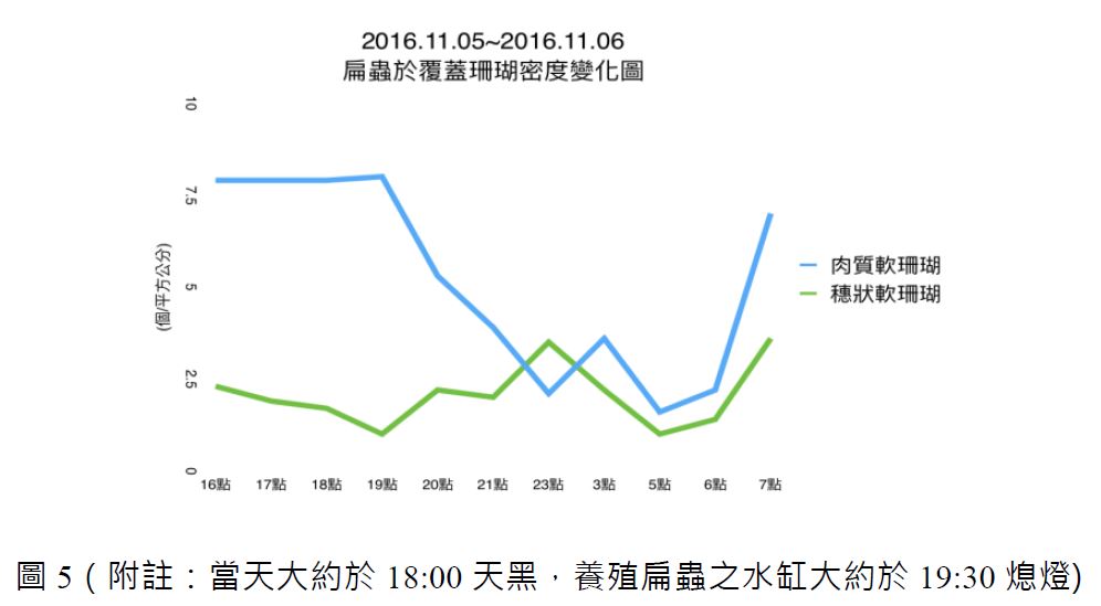 圖 5（附註：當天大約於 18:00 天黑，養殖扁蟲之水缸大約於 19:30 熄燈)