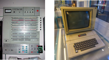 IBM 360(左)與蘋果的Apple II(右)。(圖片來源:Wikipedia,Author:Michael J. Ross,CC BY-SA 3.0 license;Wikipedia,Author:Maksym Kozlenko,CC BY-SA 4.0 license)