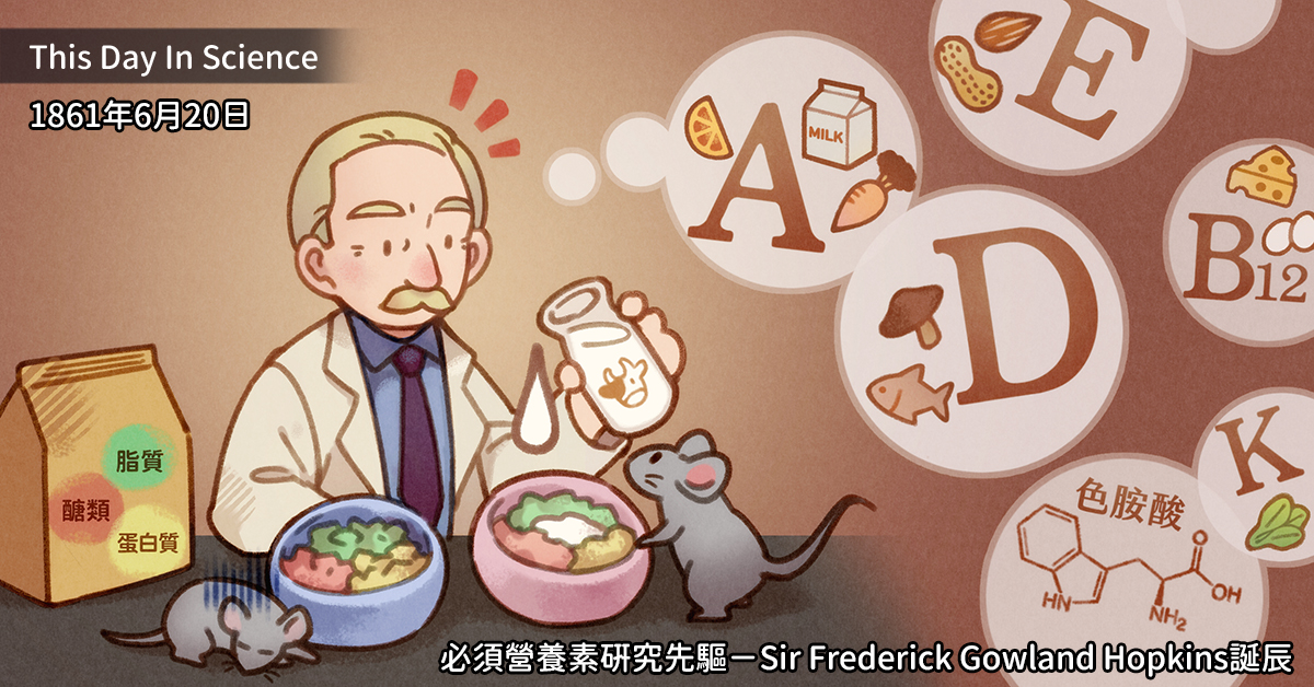 1961/6/20為必須營養素研究先趨﹣霍普金斯爵士(Sir Frederick Gowland Hopkins)的誕辰