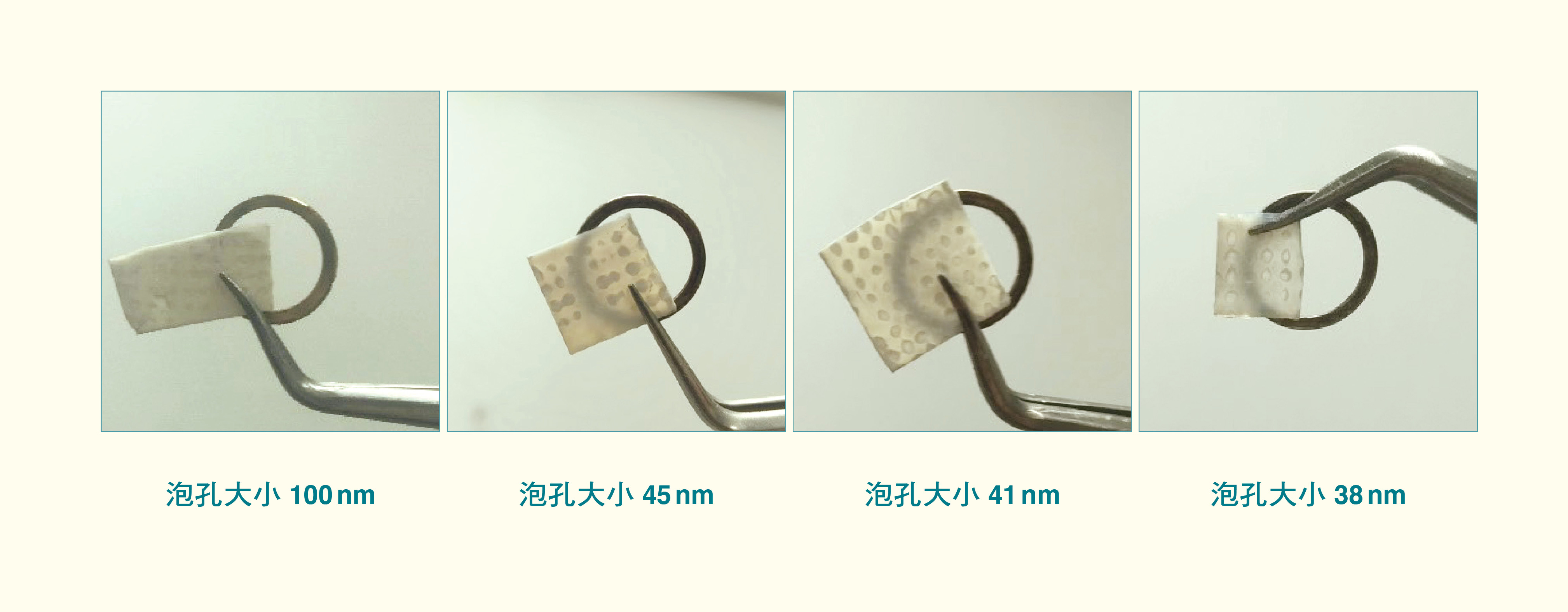 隨著孔徑越來越小，泡材也越來越透明。