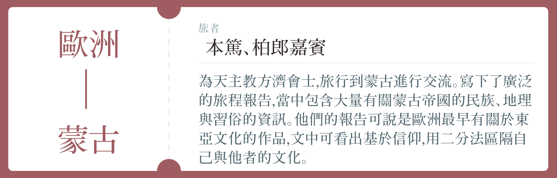 歐洲人看蒙古；旅者：本篤、柏郎嘉賓。（圖／沈佩泠繪）