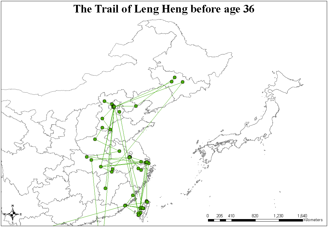 連橫36歲以前的詩詞中提到的地點分布。